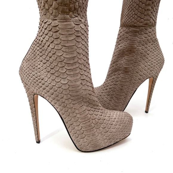 Brian Atwood Stretch Snakeskin Reptile Scale Tall Knee High Stiletto Boots - Picture 5 of 16